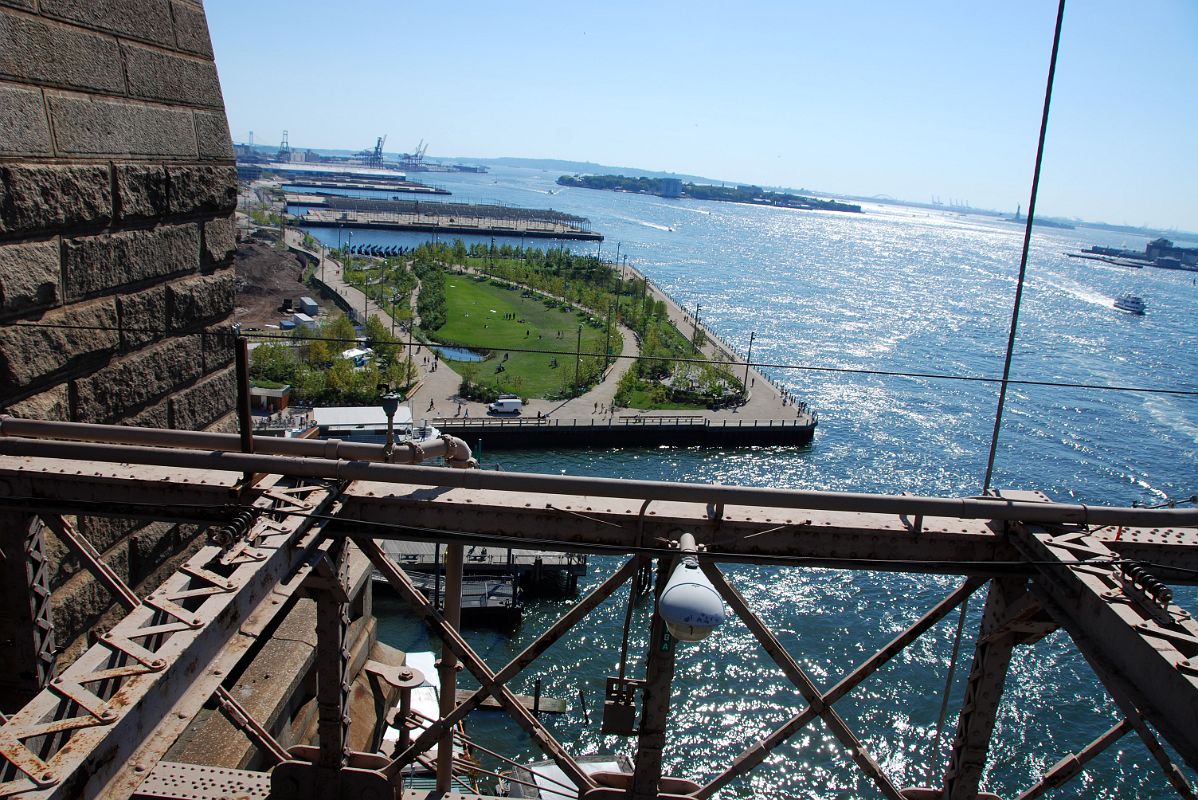 14 Brooklyn Heights, Governors Island And The Statue Of Liberty From The First Cable Tower On The Walk Across New York Brooklyn Bridge